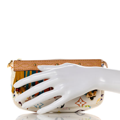Louis Vuitton Monogram Multicolor Fringe Pochette Accessories White 2 of 8
