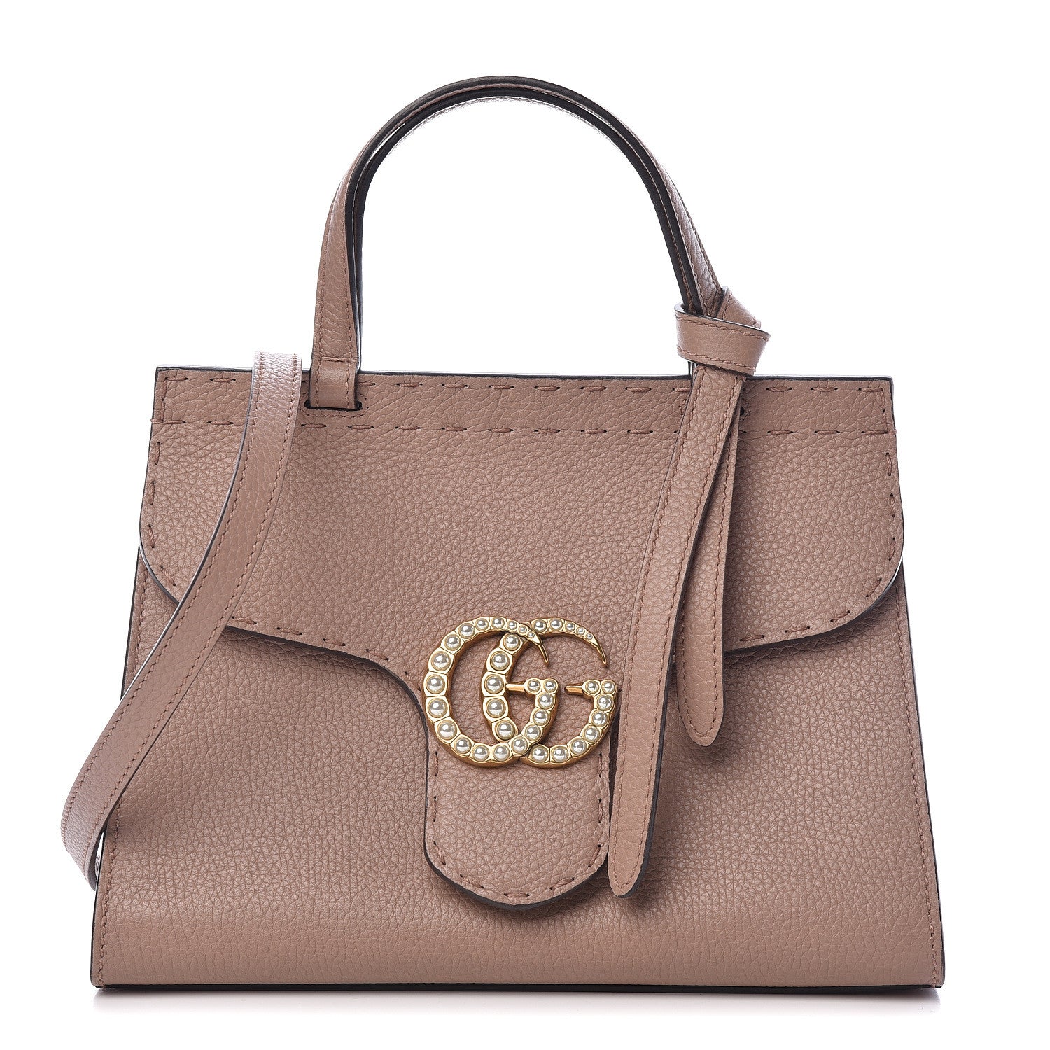 Gucci Calfskin Mini Pearly GG Marmont Top Handle Bag Porcelain Rose 1 of 11