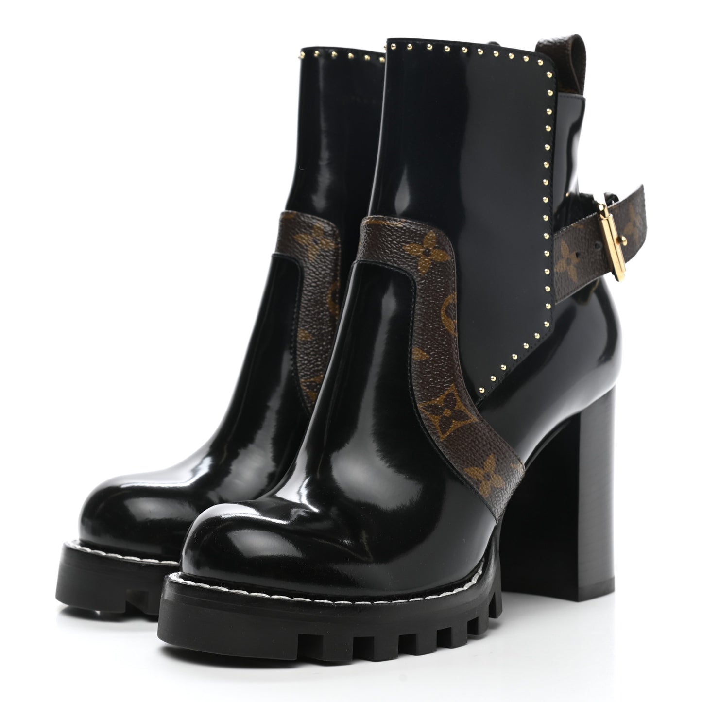 Patent Calfskin Monogram Star Trail Ankle Boots 36 Black