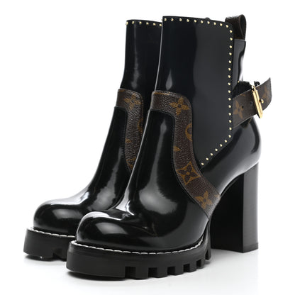 Louis Vuitton Patent Calfskin Monogram Star Trail Ankle Boots 36 Black 3 of 9