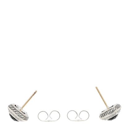David Yurman Sterling Silver Pave Diamond Black Onyx 7mm Petite Albion Earrings 3 of 4