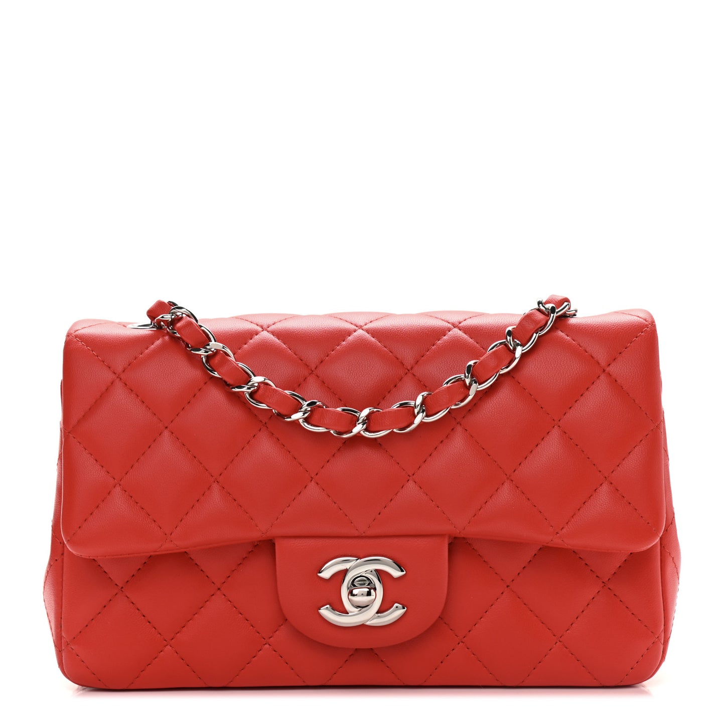 Lambskin Quilted Mini Rectangular Flap Red