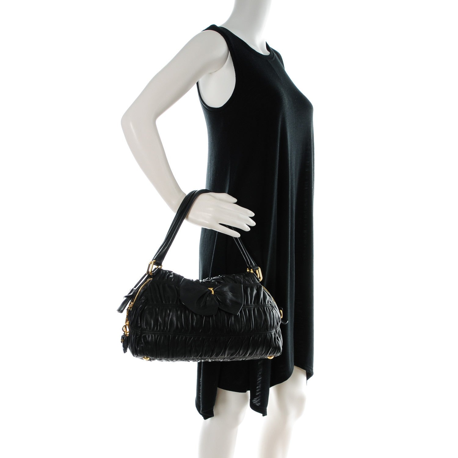 Prada Nappa Gaufre Bow Shoulder Bag Nero Black 2 of 10