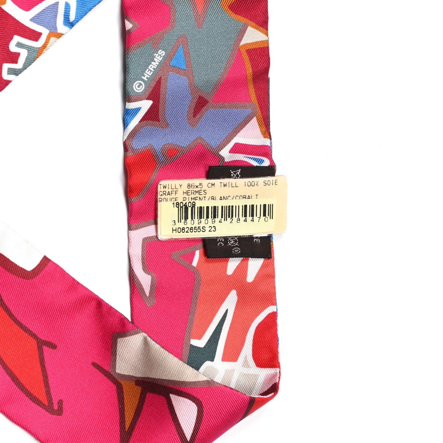 Hermes Silk Graff Graffiti Twilly Rouge Piment White Cobalt 2 of 4