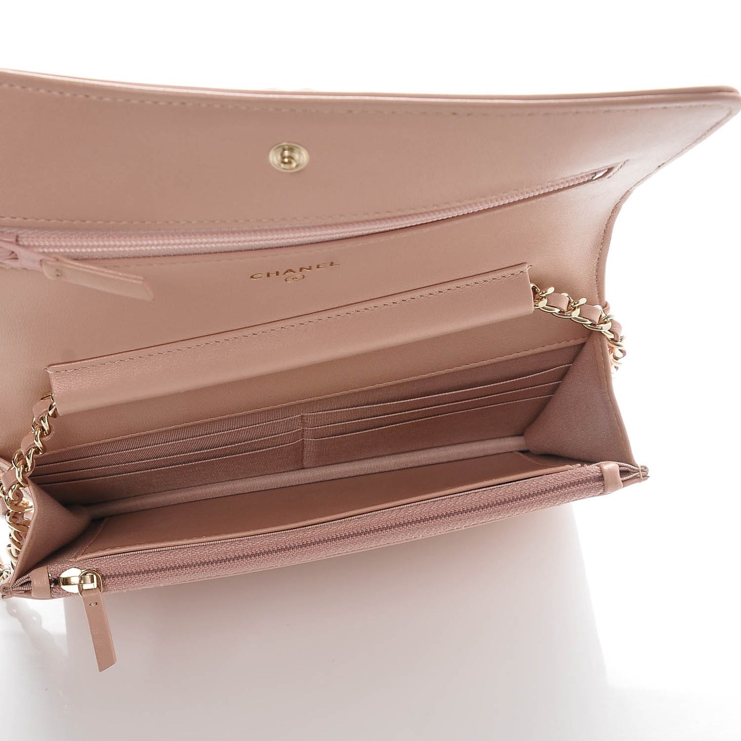 Iridescent Calfskin Quilted Boy Wallet On Chain WOC Light Pink