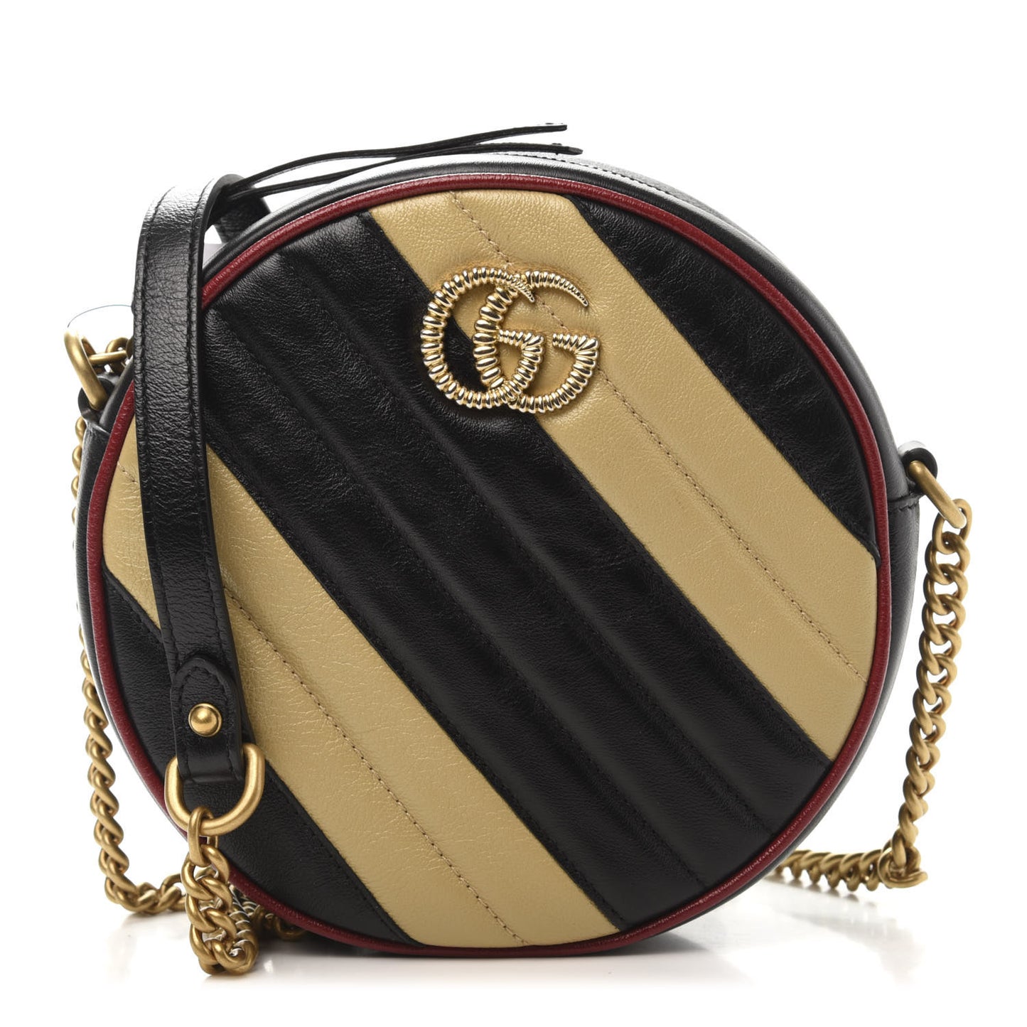Azalea Calfskin Matelasse Diagonal Patchwork Mini Torchon GG Marmont Round Shoulder Bag Black Beige Romantic Cerise