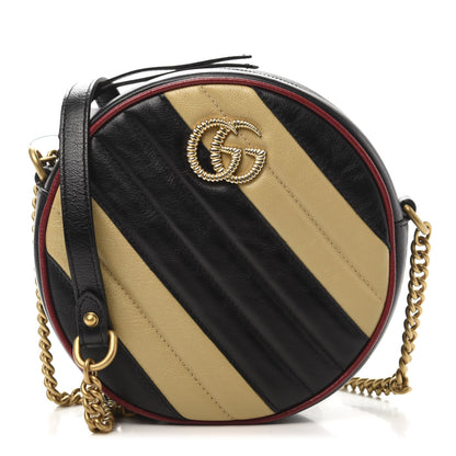 Gucci Azalea Calfskin Matelasse Diagonal Patchwork Mini Torchon GG Marmont Round Shoulder Bag Black Beige Romantic Cerise 1 of 11