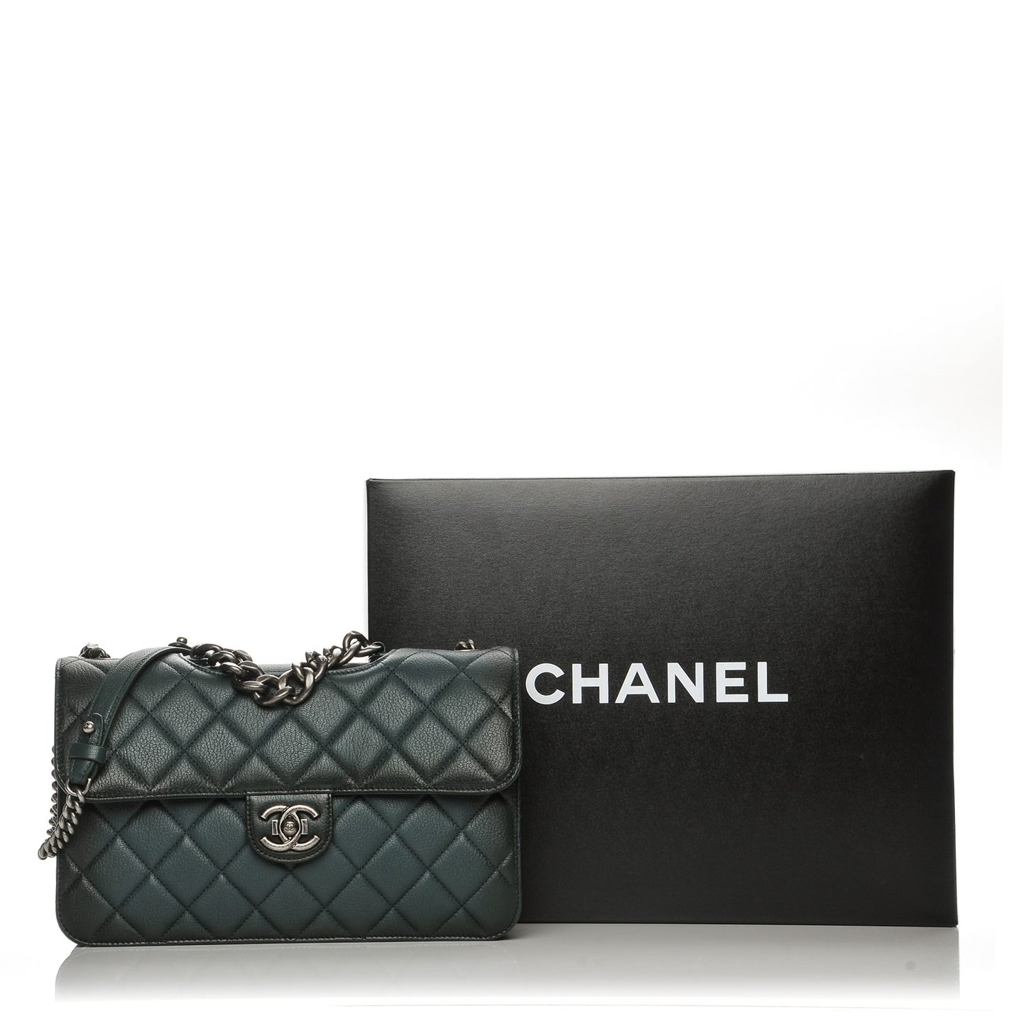 Faded Goatskin Quilted Large Perfect Edge Flap Green