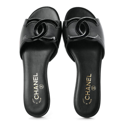 Chanel Lambskin Patent Calfskin CC Cutout Mules 37.5 Black 2 of 10