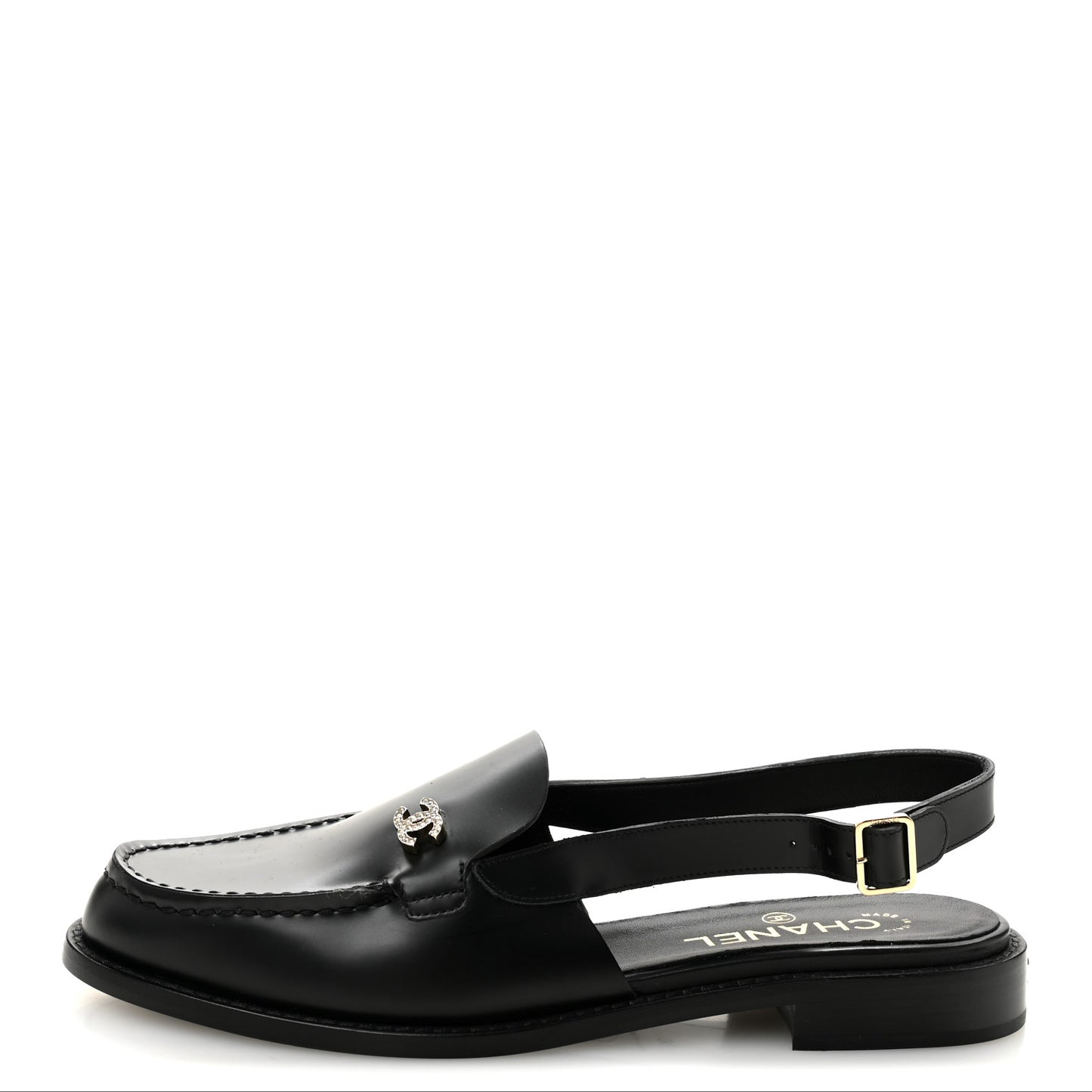 Calfskin Crystal Slingback Loafers 39 Black