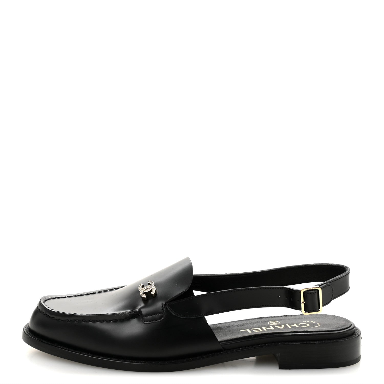 Chanel Calfskin Crystal Slingback Loafers 39 Black 1 of 9