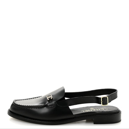 Chanel Calfskin Crystal Slingback Loafers 39 Black 1 of 9