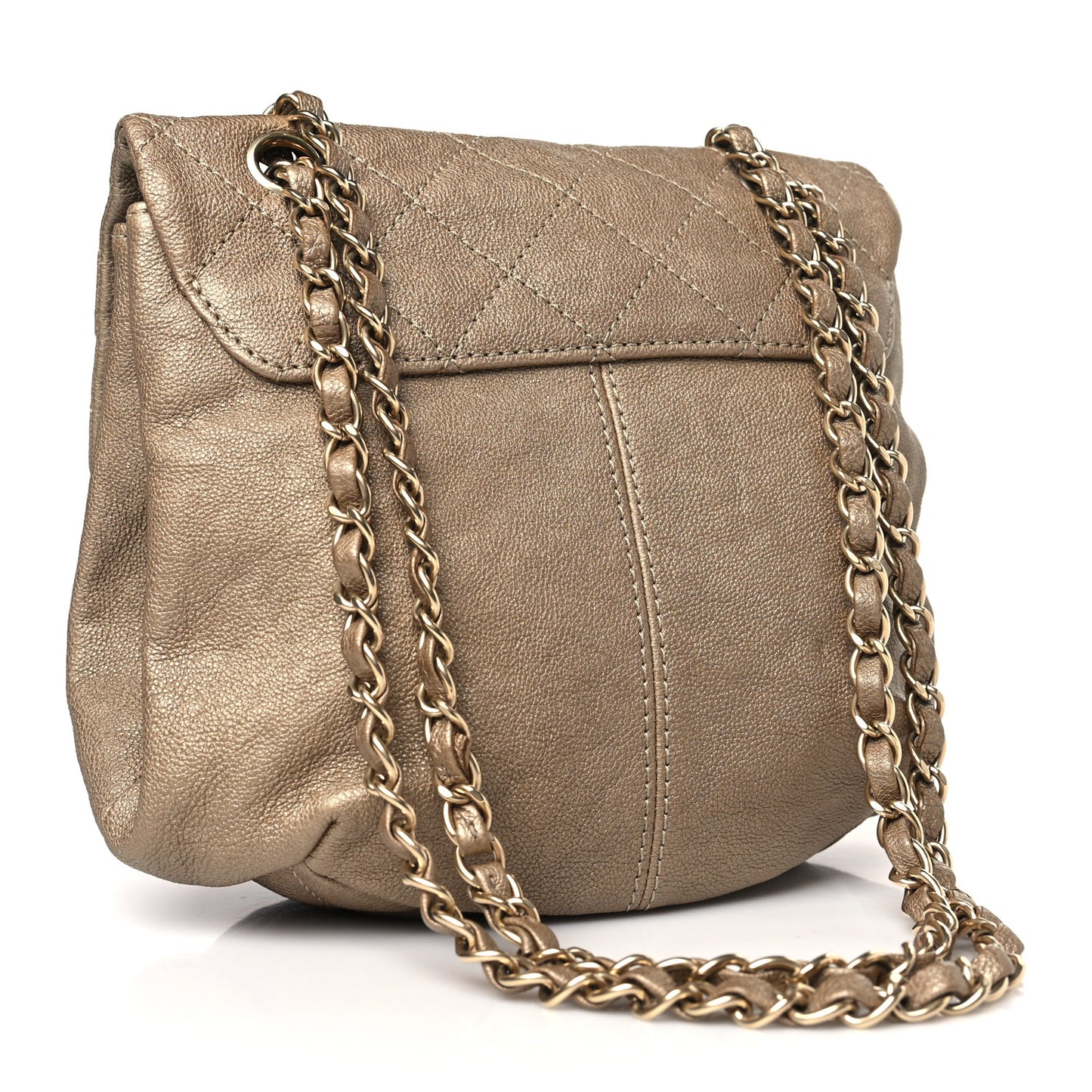 Metallic Calfskin Quilted Mini Trianon Messenger Flap Gold