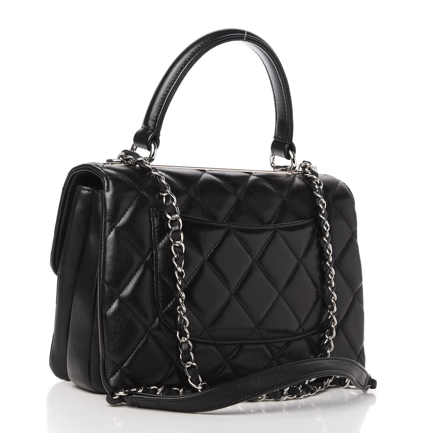 Lambskin Quilted Small Trendy CC Dual Handle Flap Bag Black