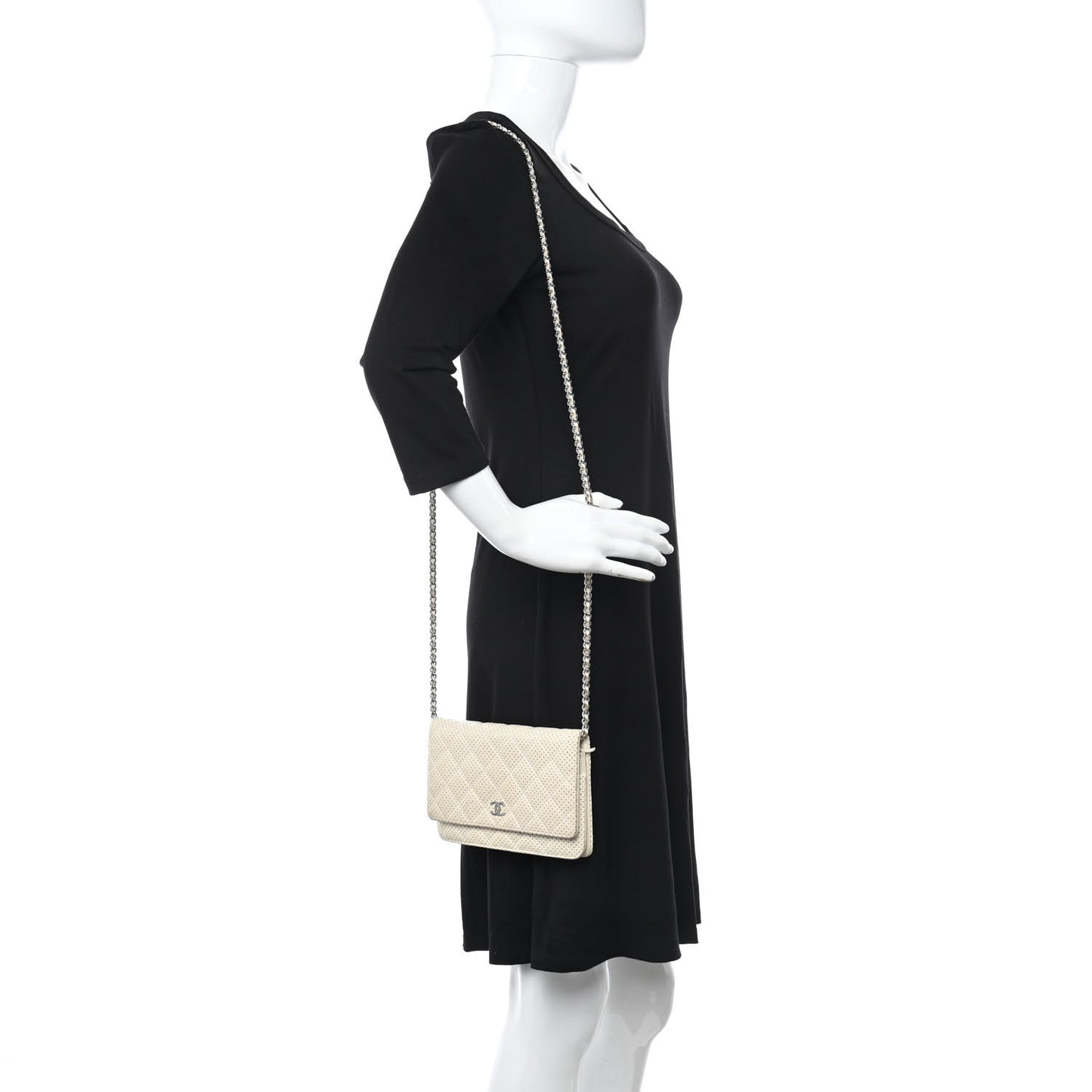 Perforated Lambskin Quilted Wallet On Chain WOC Beige