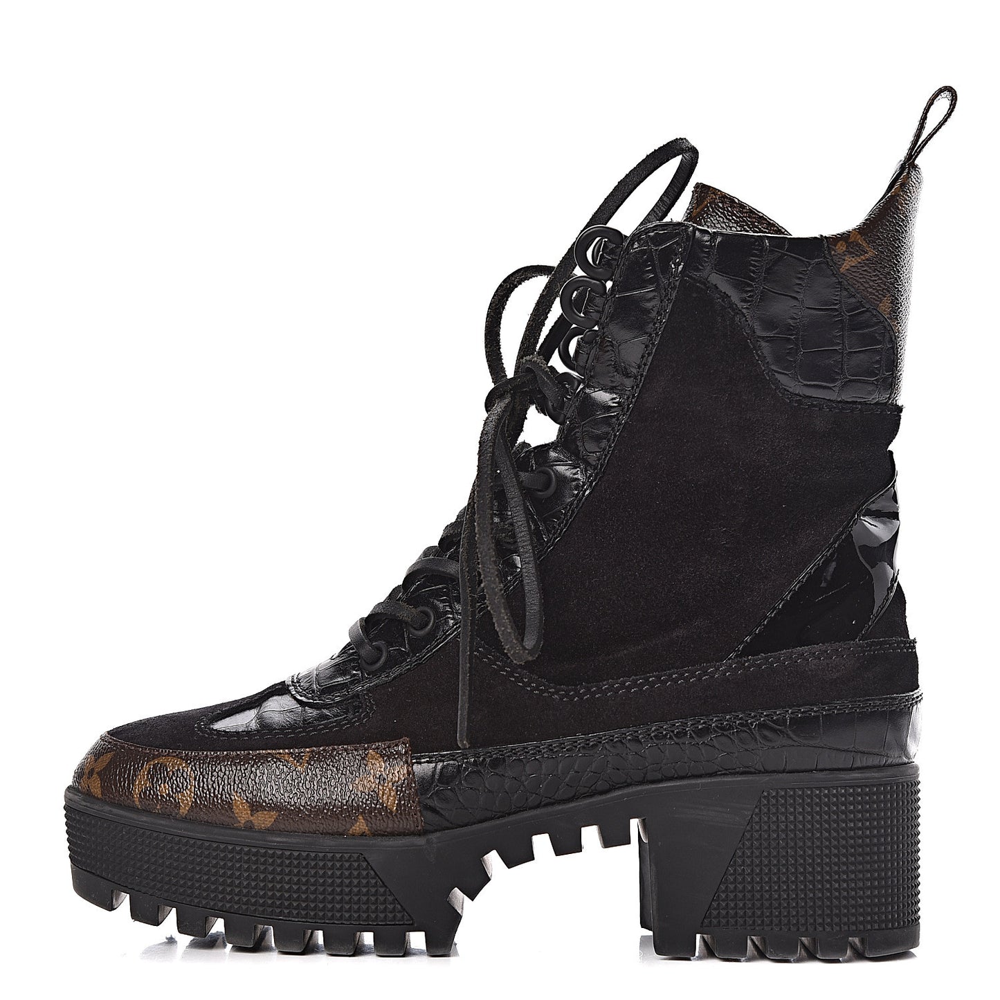 Suede Calfskin Monogram Laureate Platform Desert Boots 37 Black
