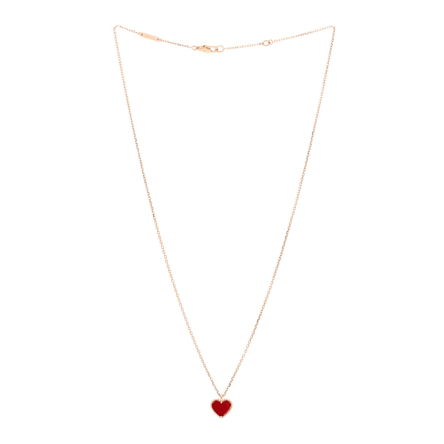Van Cleef & Arpels 18k Rose Gold Carnelian Sweet Alhambra Heart Pendant Necklace 3 of 5