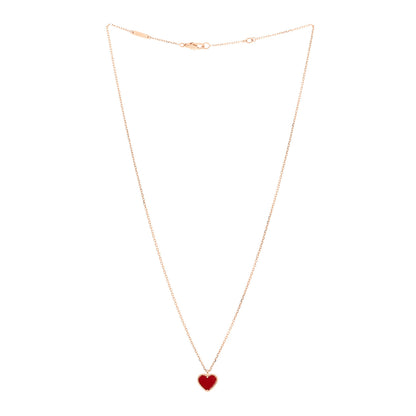 Van Cleef & Arpels 18k Rose Gold Carnelian Sweet Alhambra Heart Pendant Necklace 3 of 5