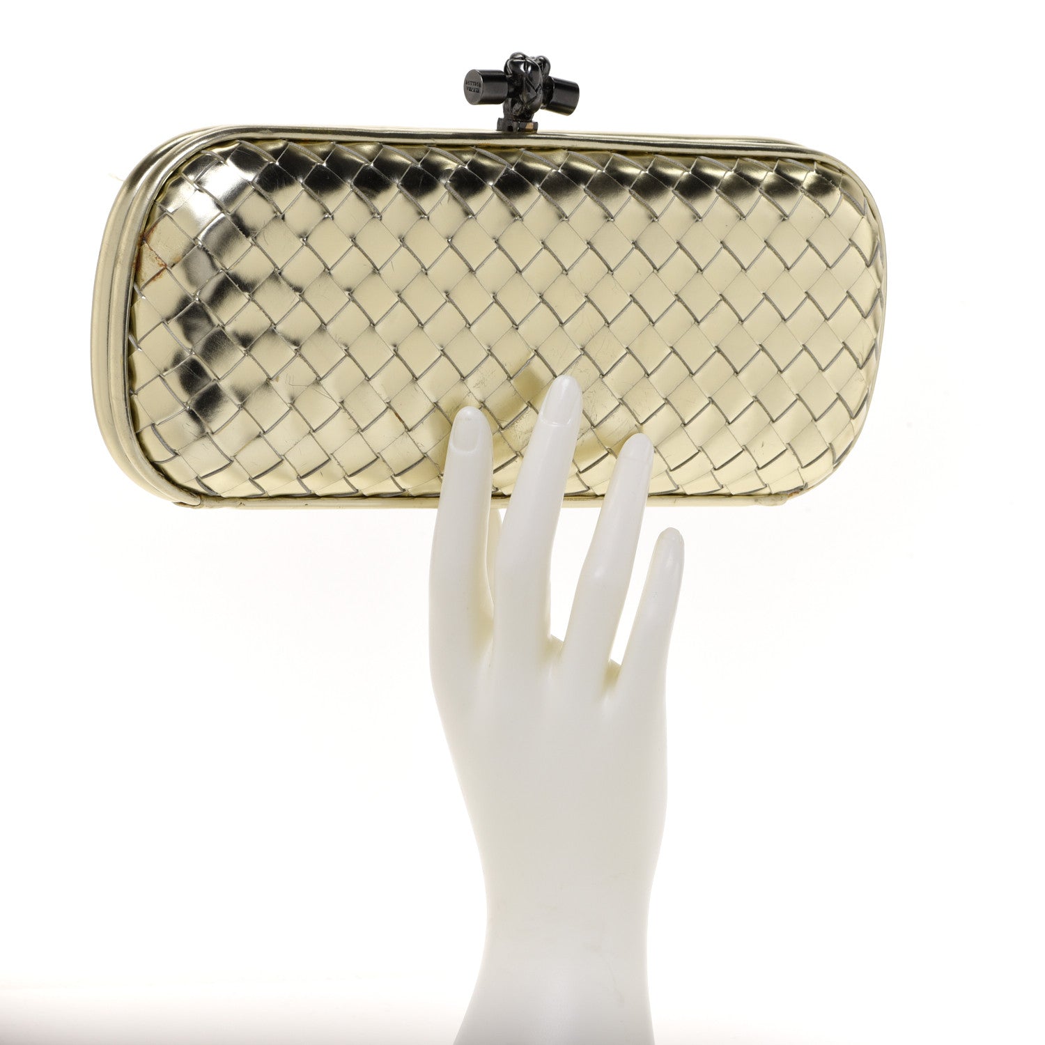 Bottega Veneta Metallic Napa Intrecciato Faille Knot Clutch Gold 2 of 12