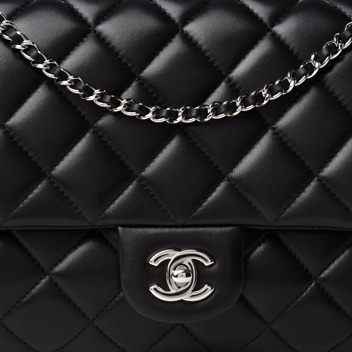 Lambskin Quilted Clutch With Chain Flap Black