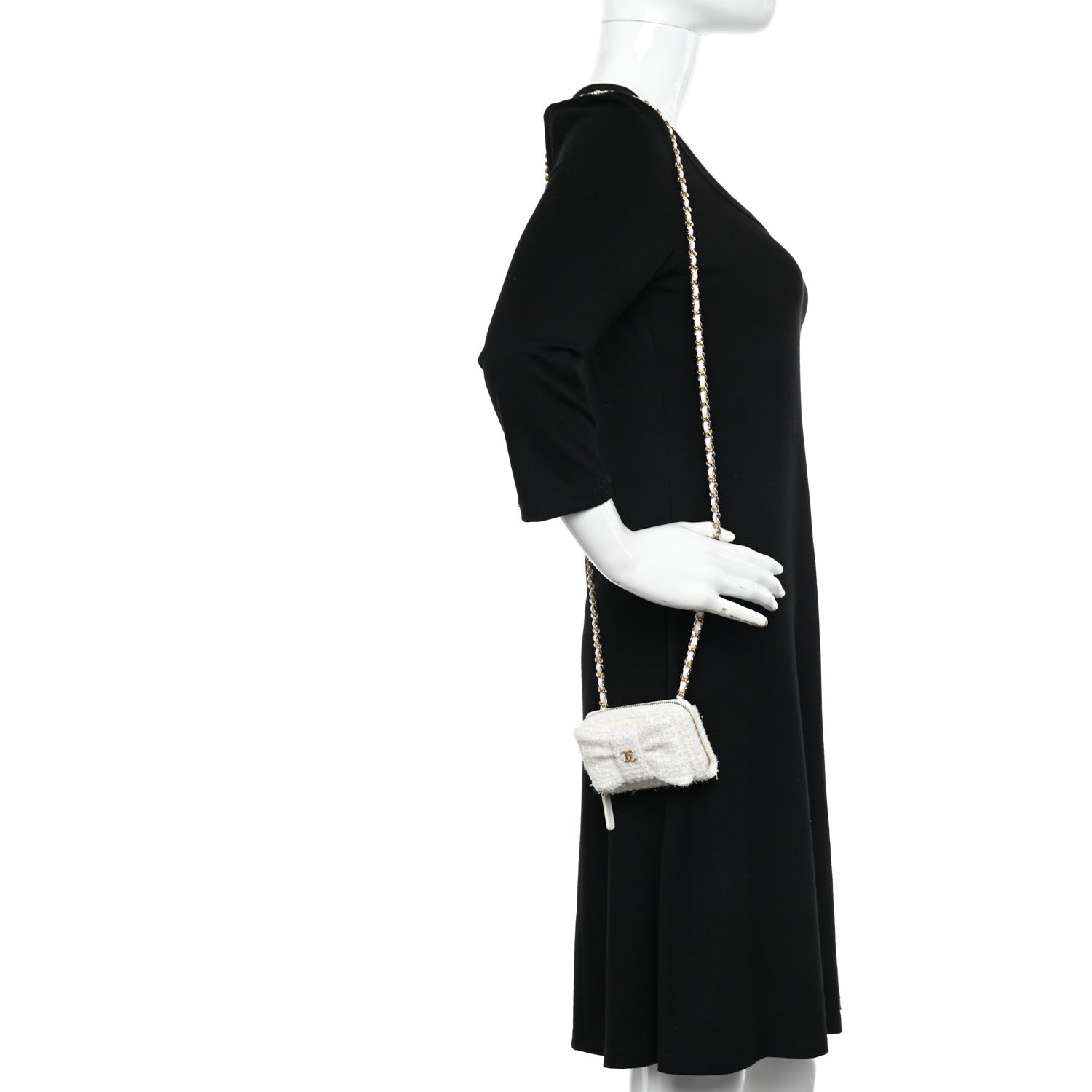 Chanel Tweed Quilted Bow Flap Card Holder On Chain White 2 of 12