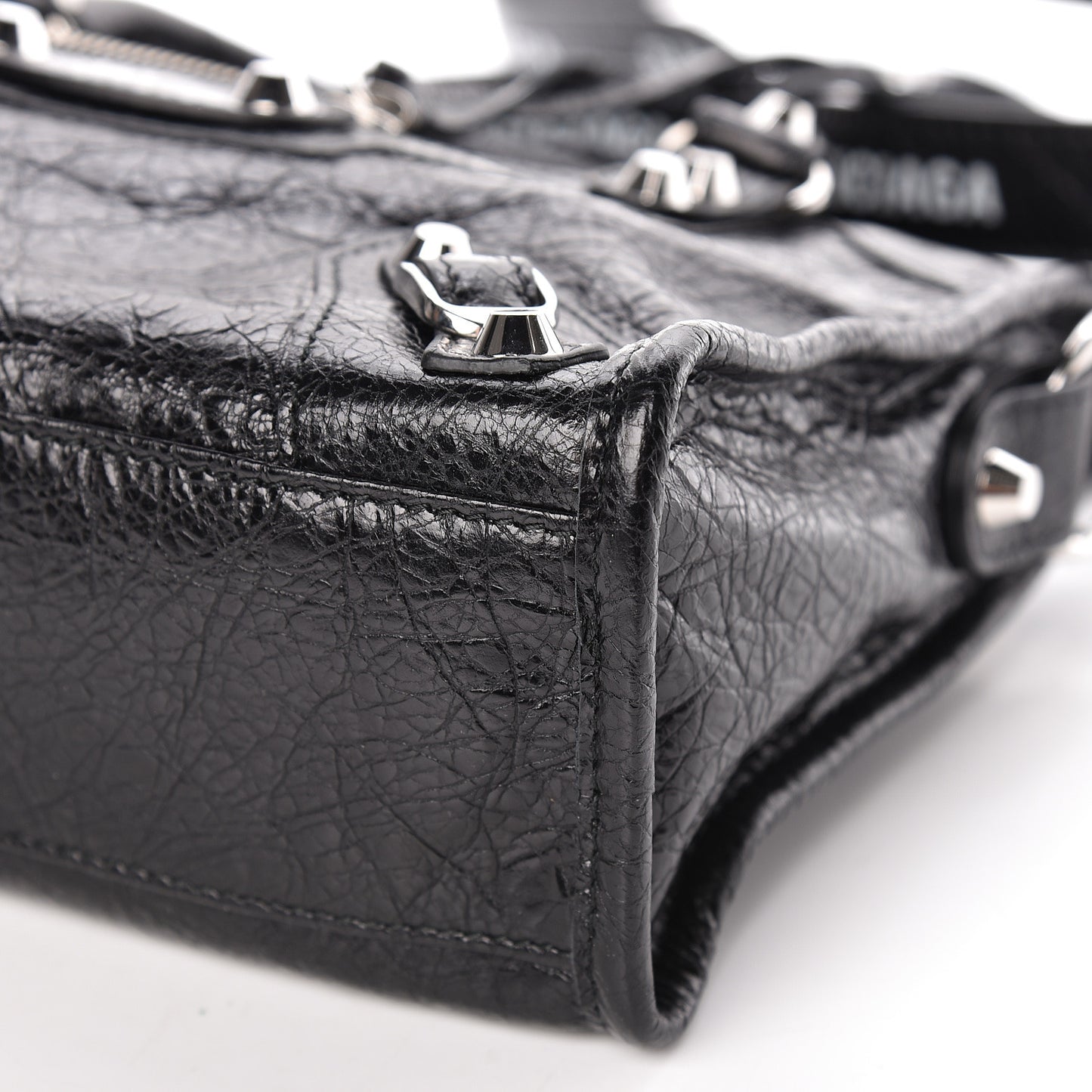 Agneau Classic Silver Hardware Mini City Logo Strap Black White