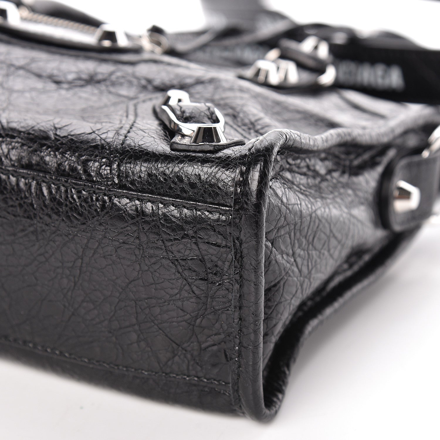Balenciaga Agneau Classic Silver Hardware Mini City Logo Strap Black White 10 of 10