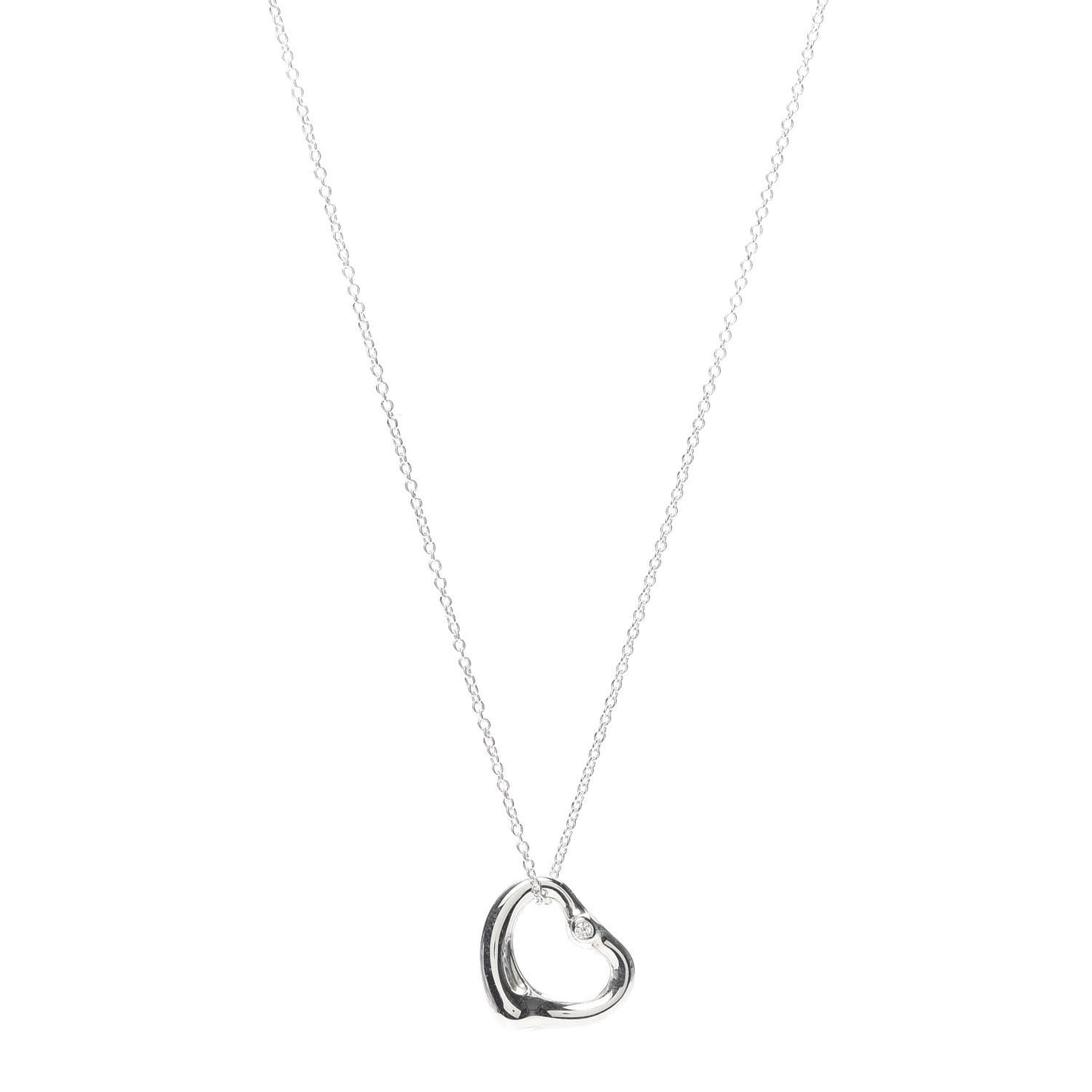 Sterling Silver Diamond 16mm Elsa Peretti Open Heart Pendant Necklace