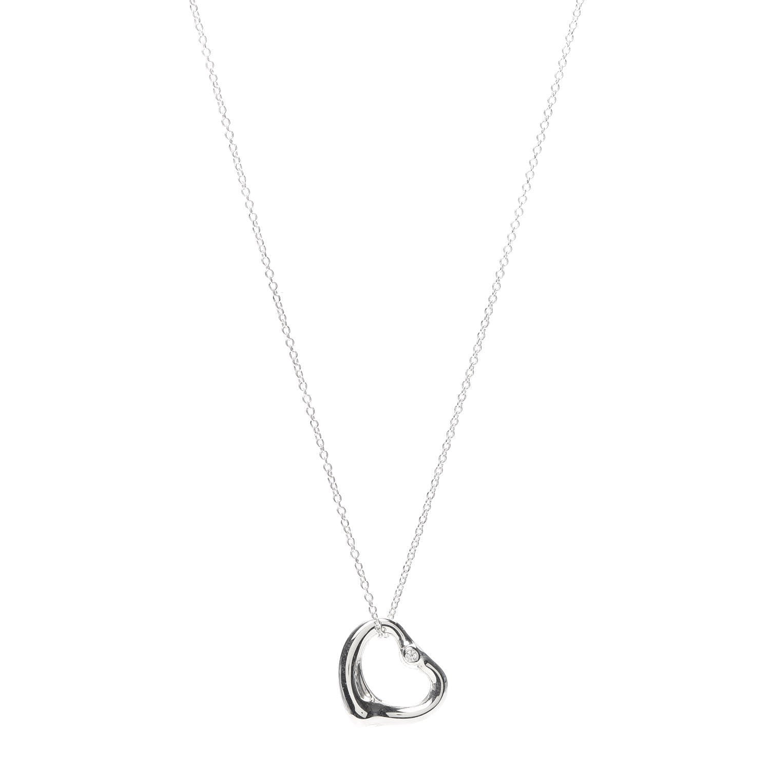 Tiffany Sterling Silver Diamond 16mm Elsa Peretti Open Heart Pendant Necklace 1 of 7
