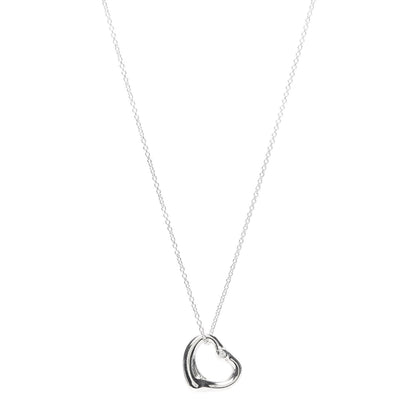 Tiffany Sterling Silver Diamond 16mm Elsa Peretti Open Heart Pendant Necklace 1 of 7