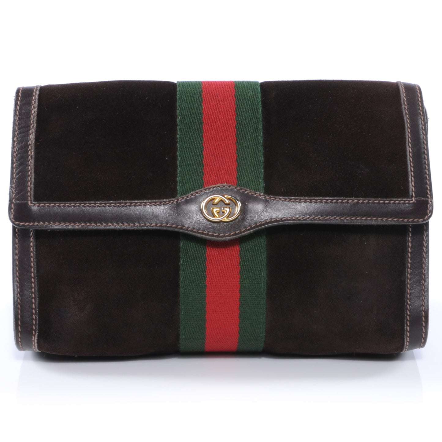 Suede Web Clutch Brown