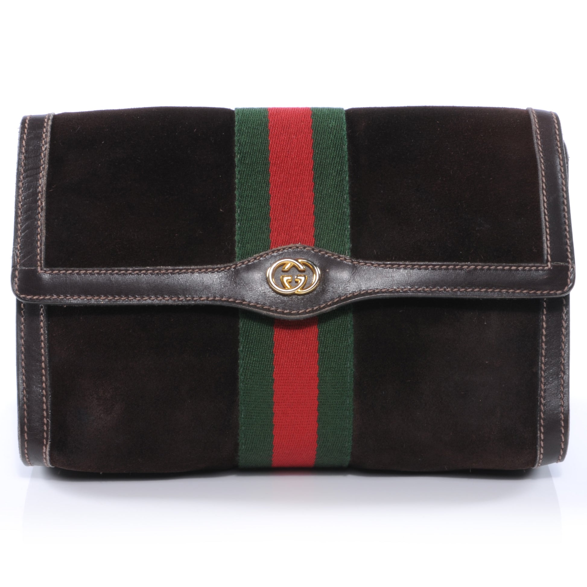 Gucci Suede Web Clutch Brown 1 of 6