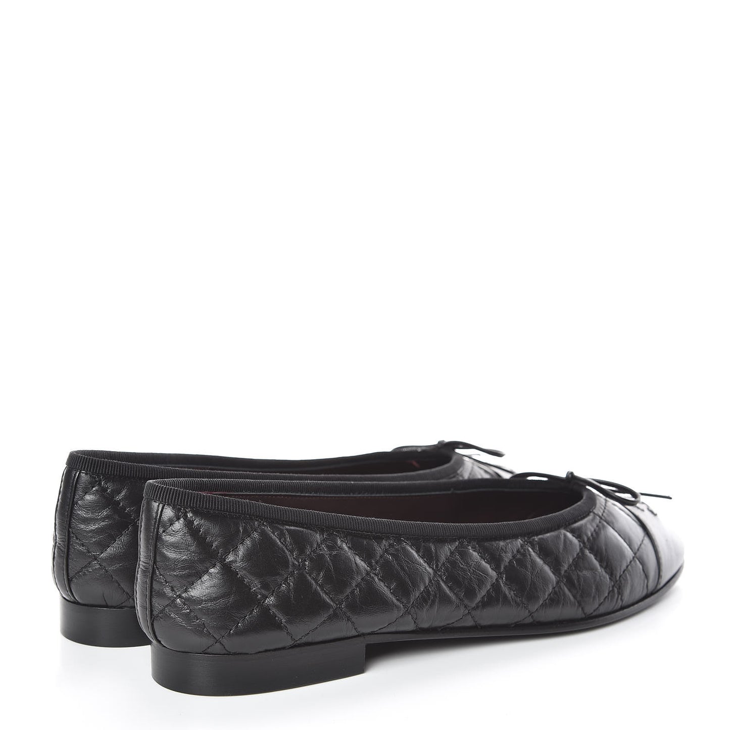 Aged Calfskin Quilted Cap Toe Ballerina Flats 39 Black