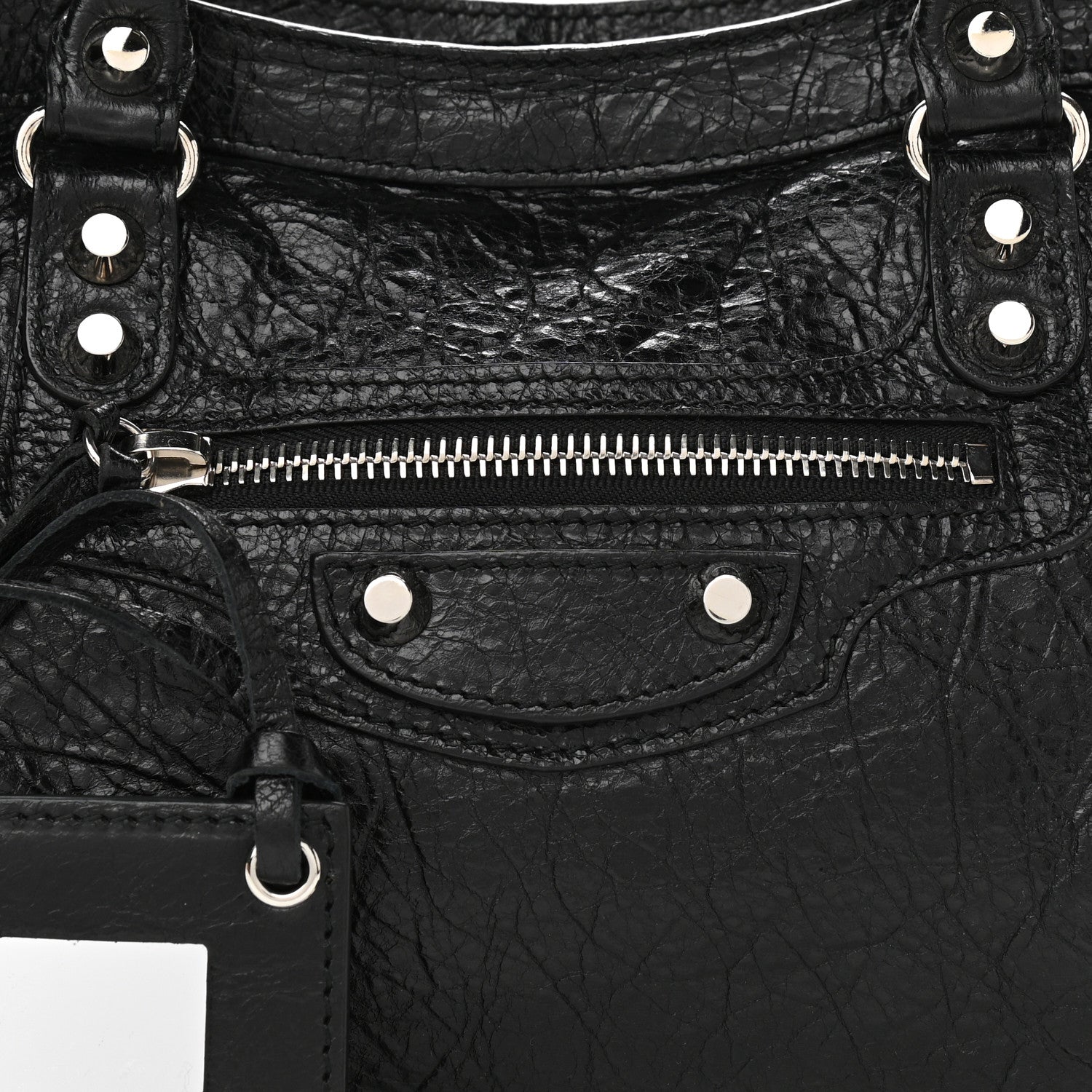 Balenciaga Agneau Classic Silver Hardware S City Logo Strap Black White 7 of 9