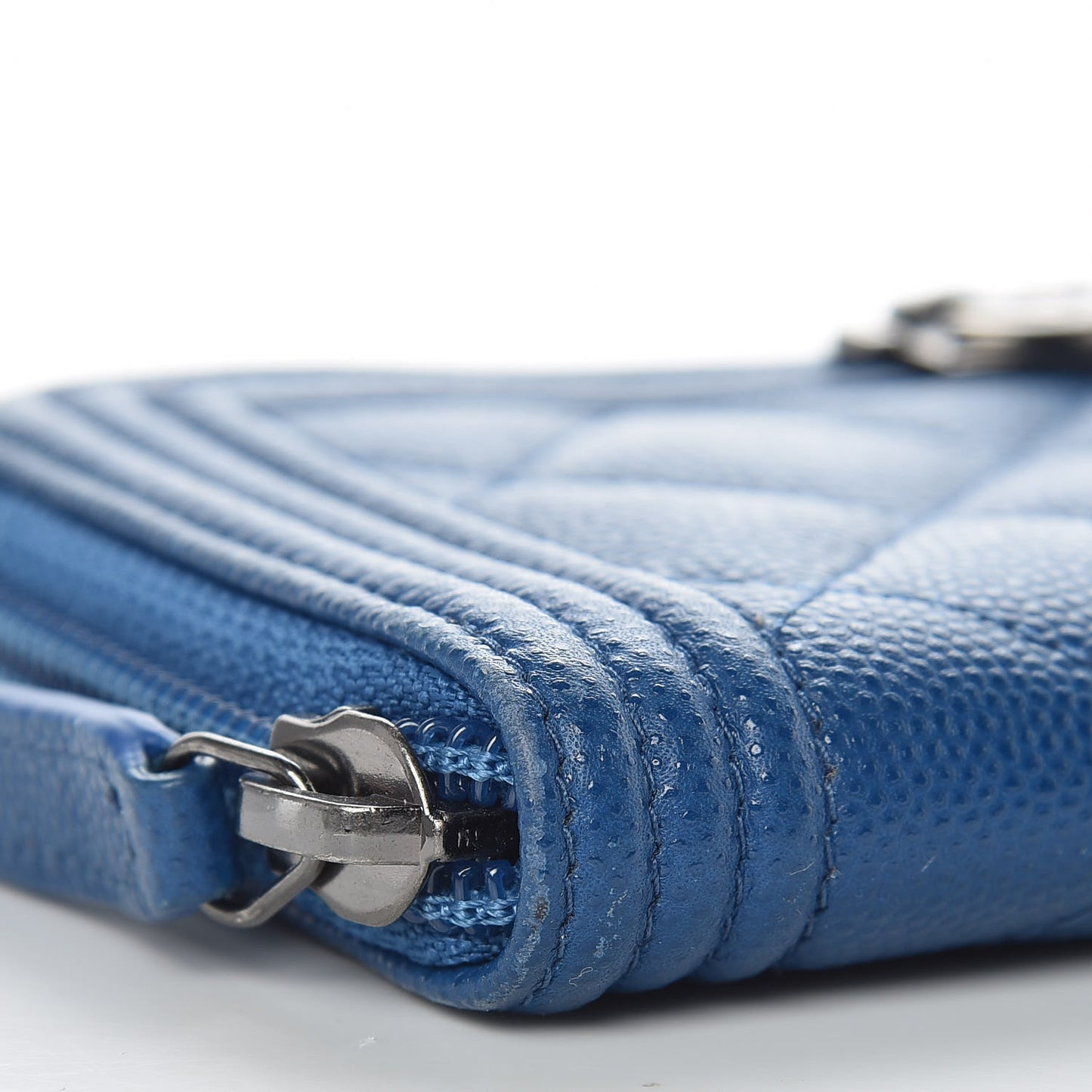 Caviar Quilted Boy Small Zip Around Wallet Blue