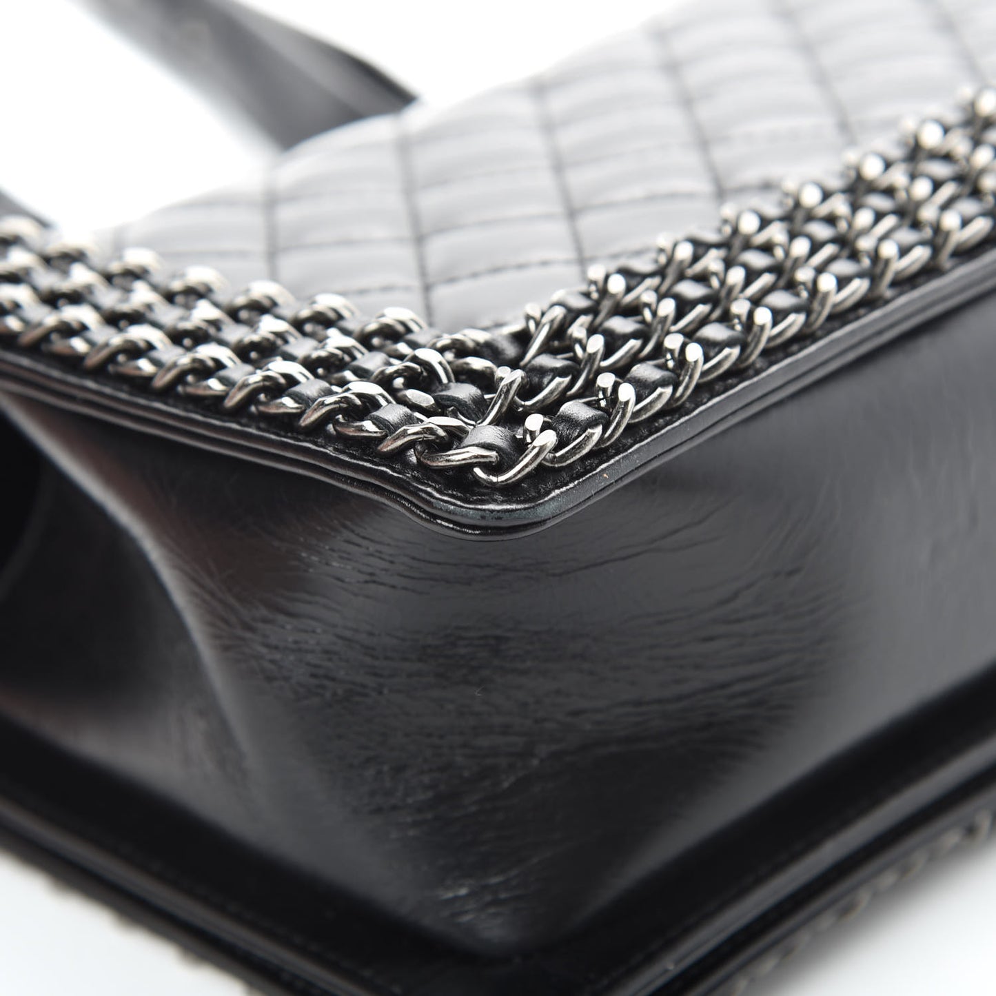 Glazed Calfskin Quilted Medium Boy Chained Flap Black