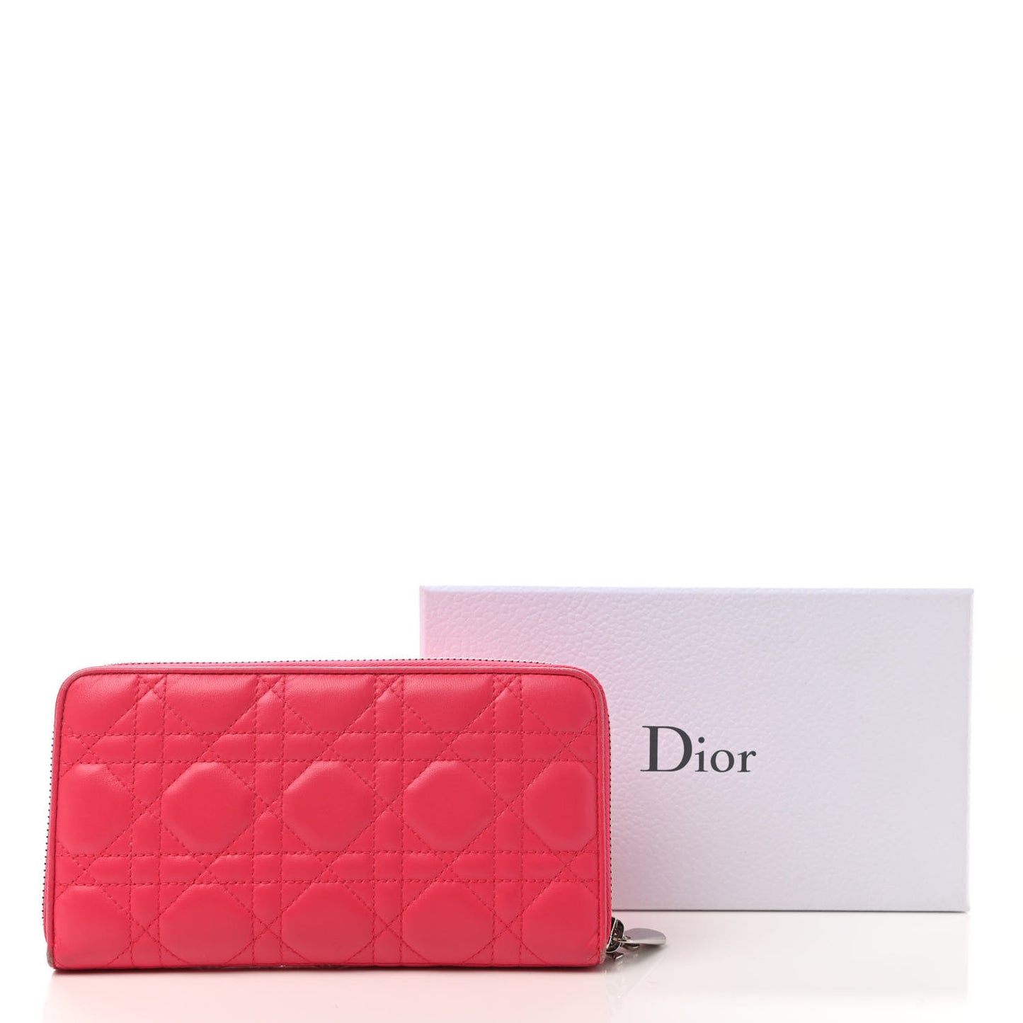 Lambskin Cannage Lady Dior Zip Wallet Rose Hot Pink