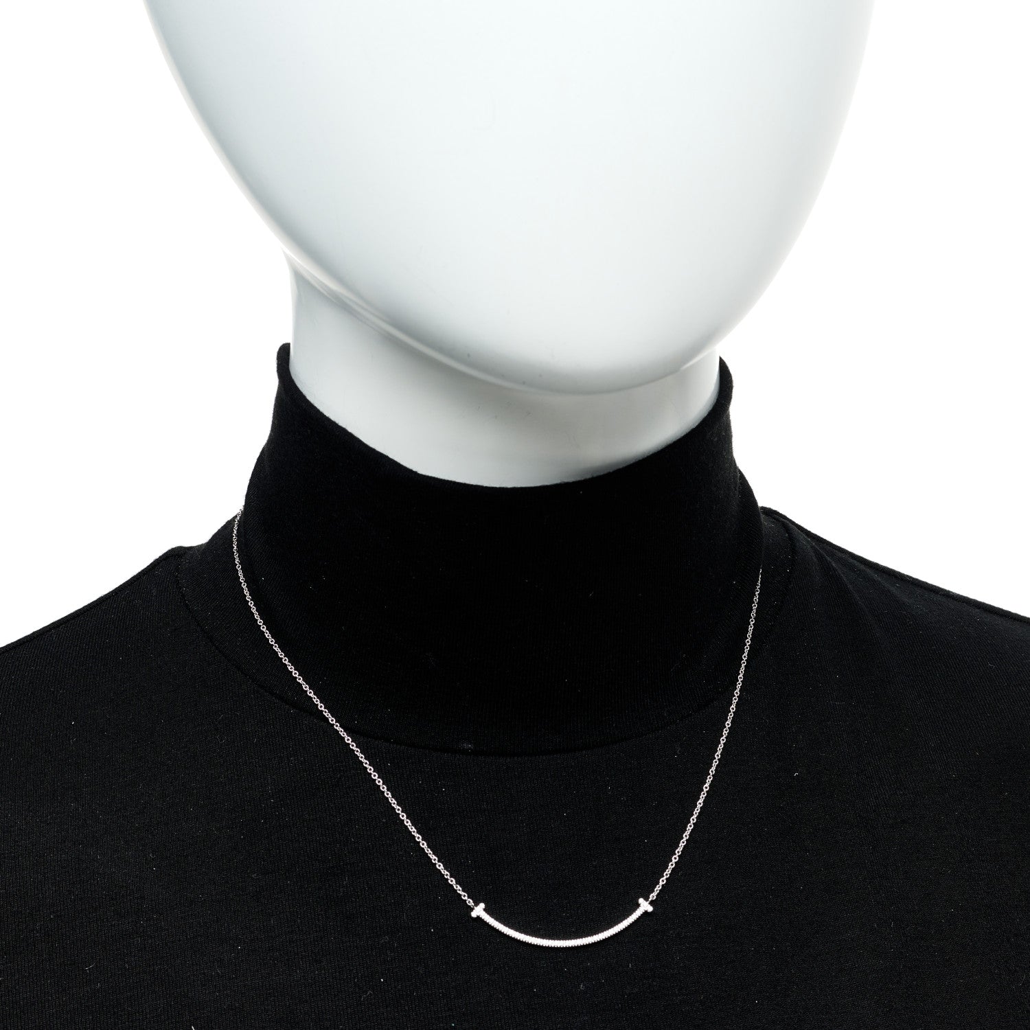 Tiffany 18K White Gold Diamond Small T Smile Pendant Necklace 2 of 6
