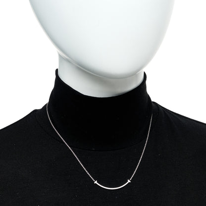 Tiffany 18K White Gold Diamond Small T Smile Pendant Necklace 2 of 6