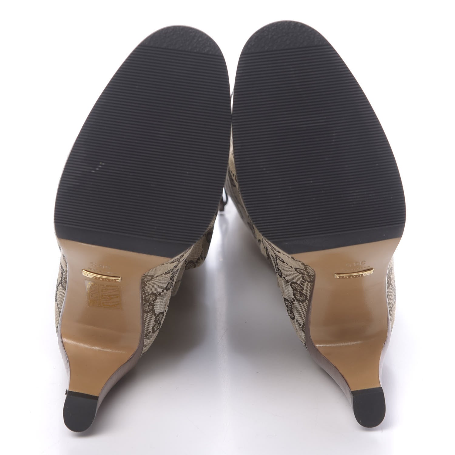 Gucci Monogram Malaga Kid Lisa Mid Heel Boots 36.5 Beige Ebony 5 of 7