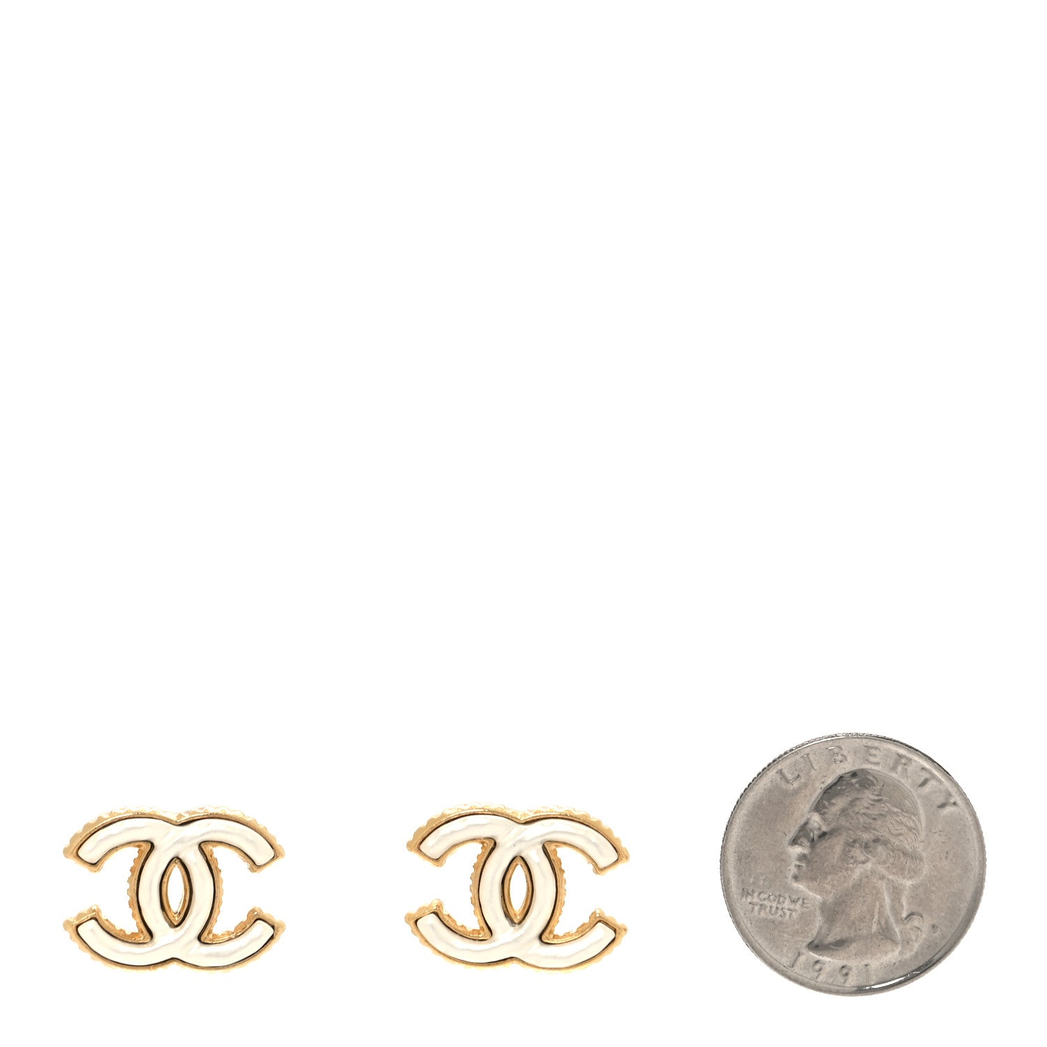 Chanel Metal Enamel CC Earrings Gold White 2 of 5