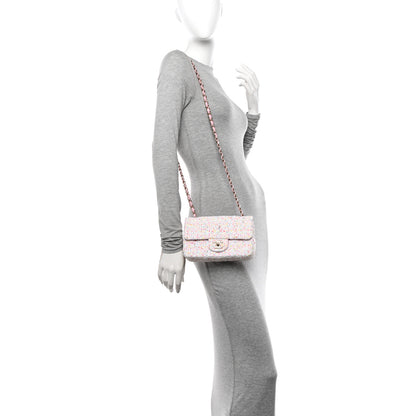Chanel Tweed Sequin Quilted Mini Rectangular Flap White Pink Green Blue 2 of 10