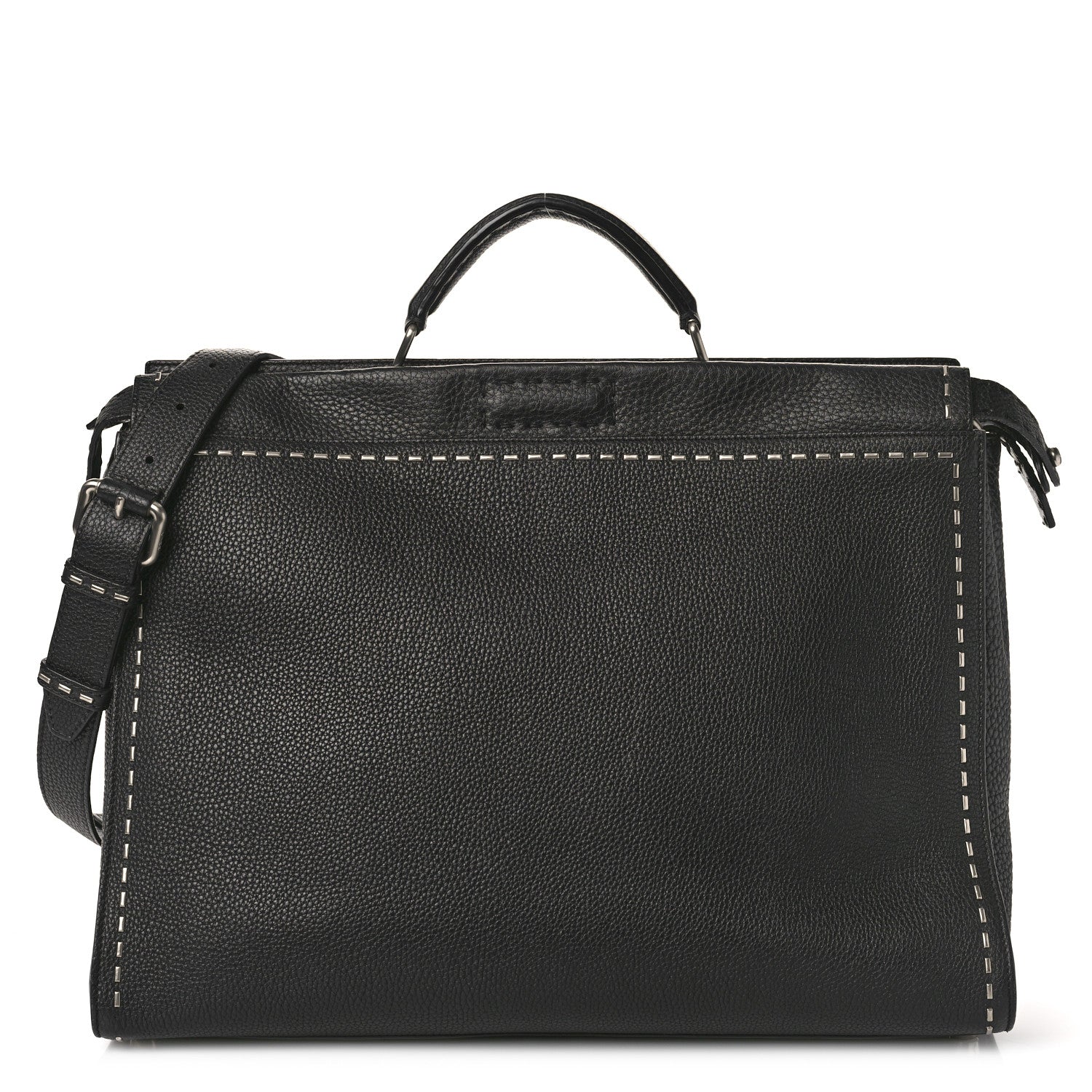 Fendi Cuoio Romano Selleria Metal Stitch Large Mens Peekaboo Iconic Essential Satchel Black 1 of 9