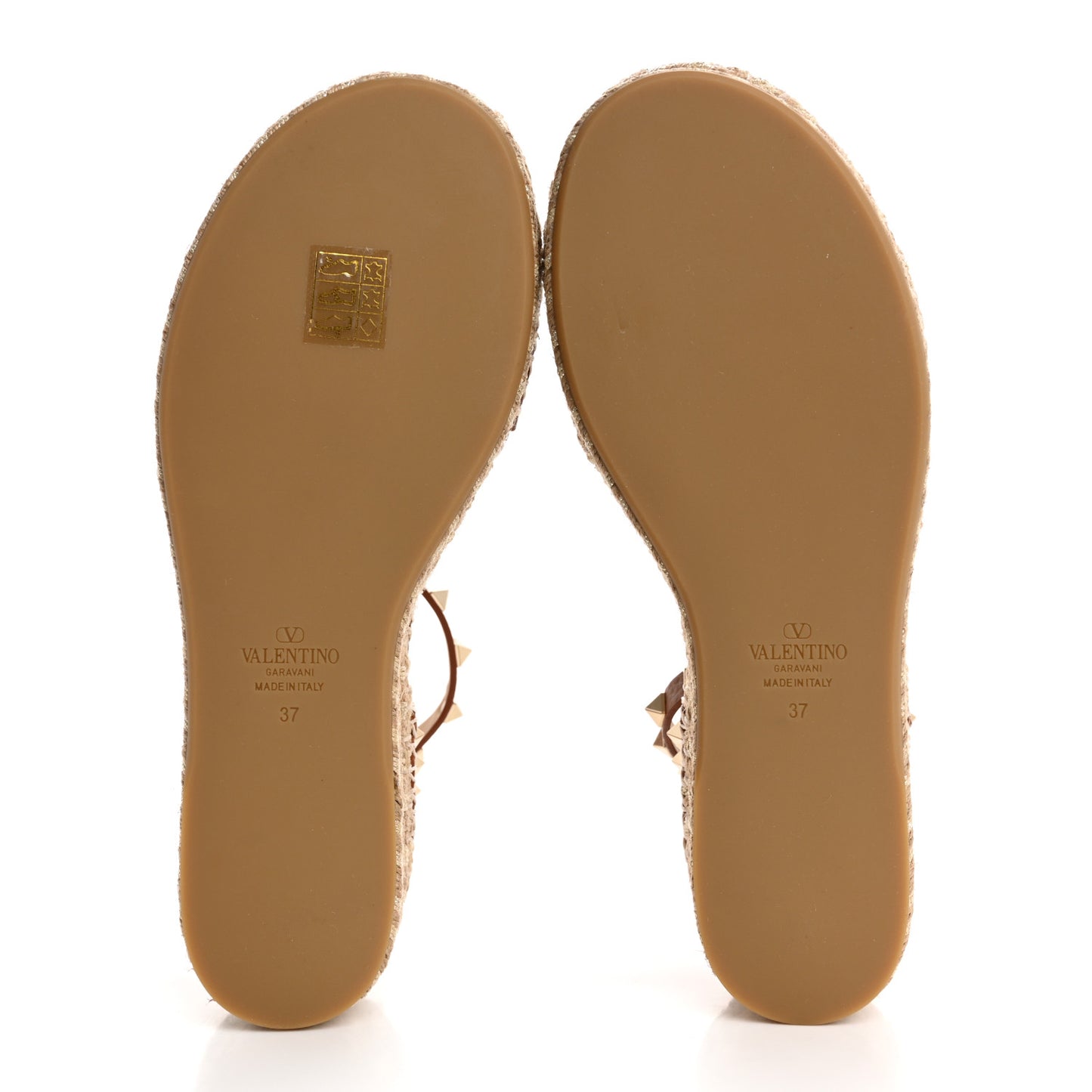 Grained Calfskin Rockstud Ankle Strap Espadrille 30/55mm Wedge Sandals 37 Selleria