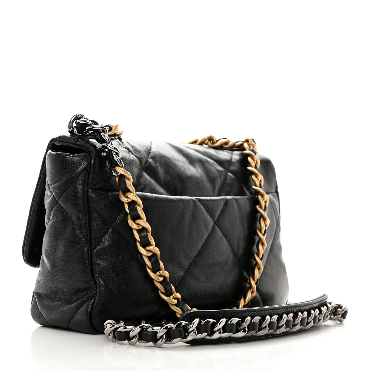 Shiny Goatskin Quilted Medium Chanel 19 Flap Black