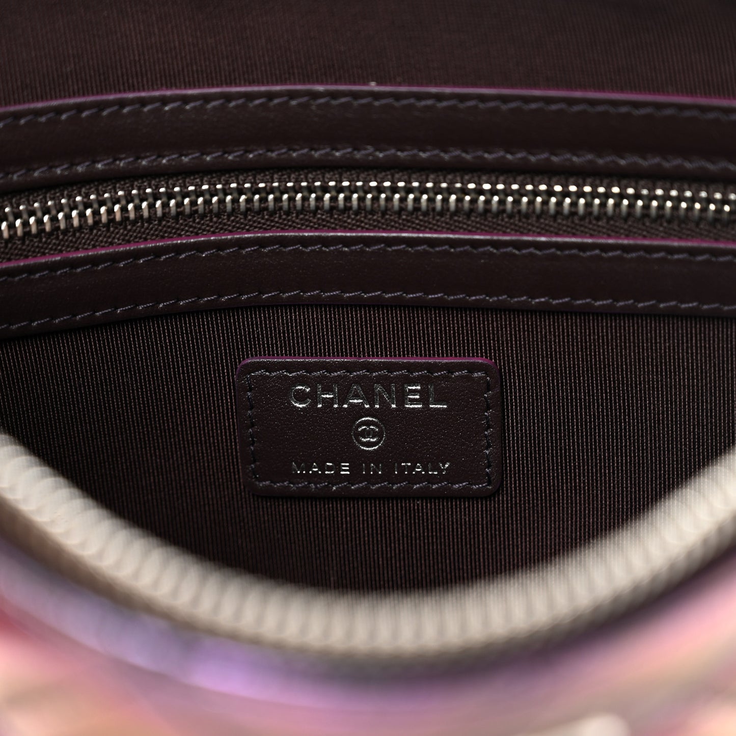 Iridescent Crumpled Calfskin CC Ripples Medium Cosmetic Case Purple