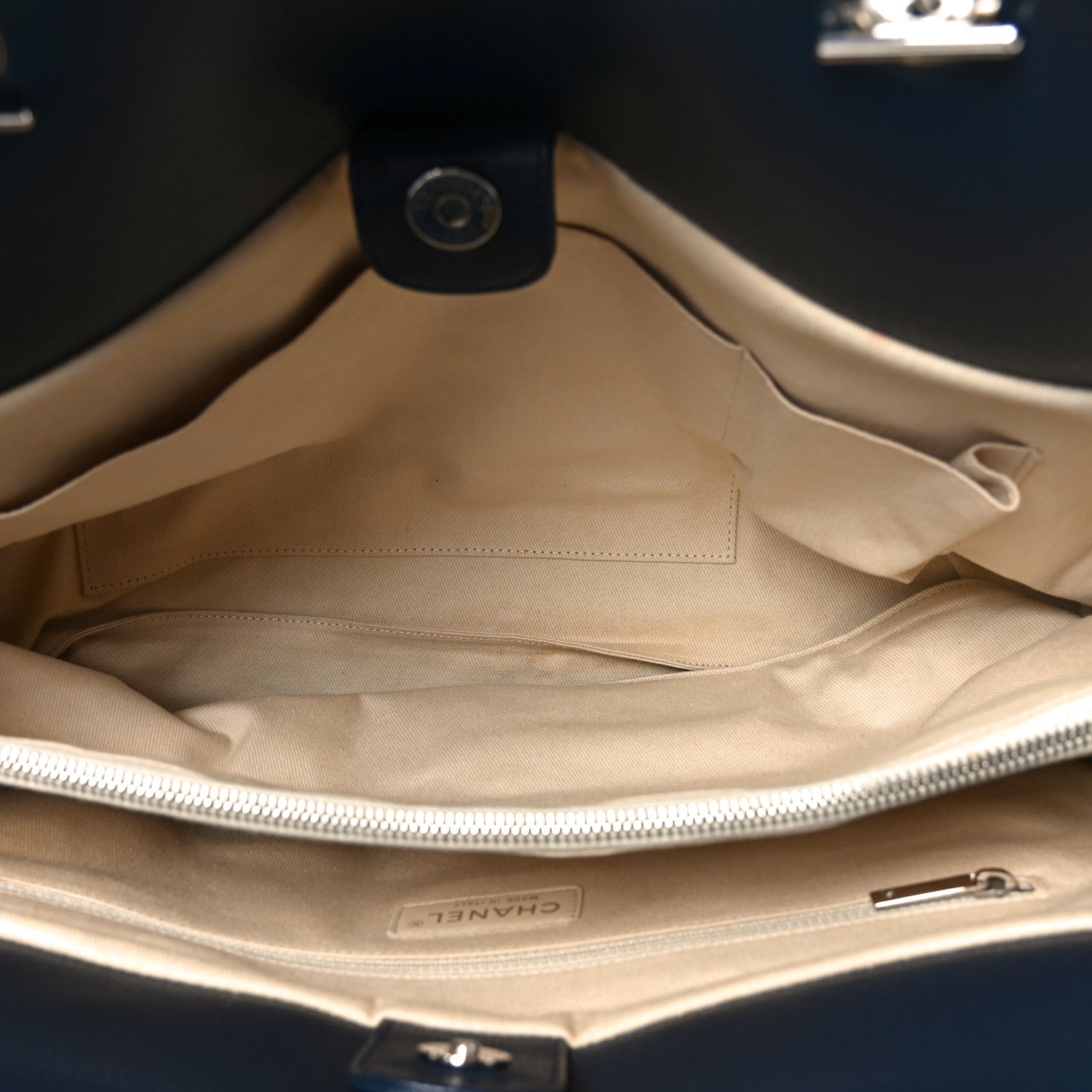Chanel Caviar Large Soft CC Top Handle Tote Navy Blue 4 of 9