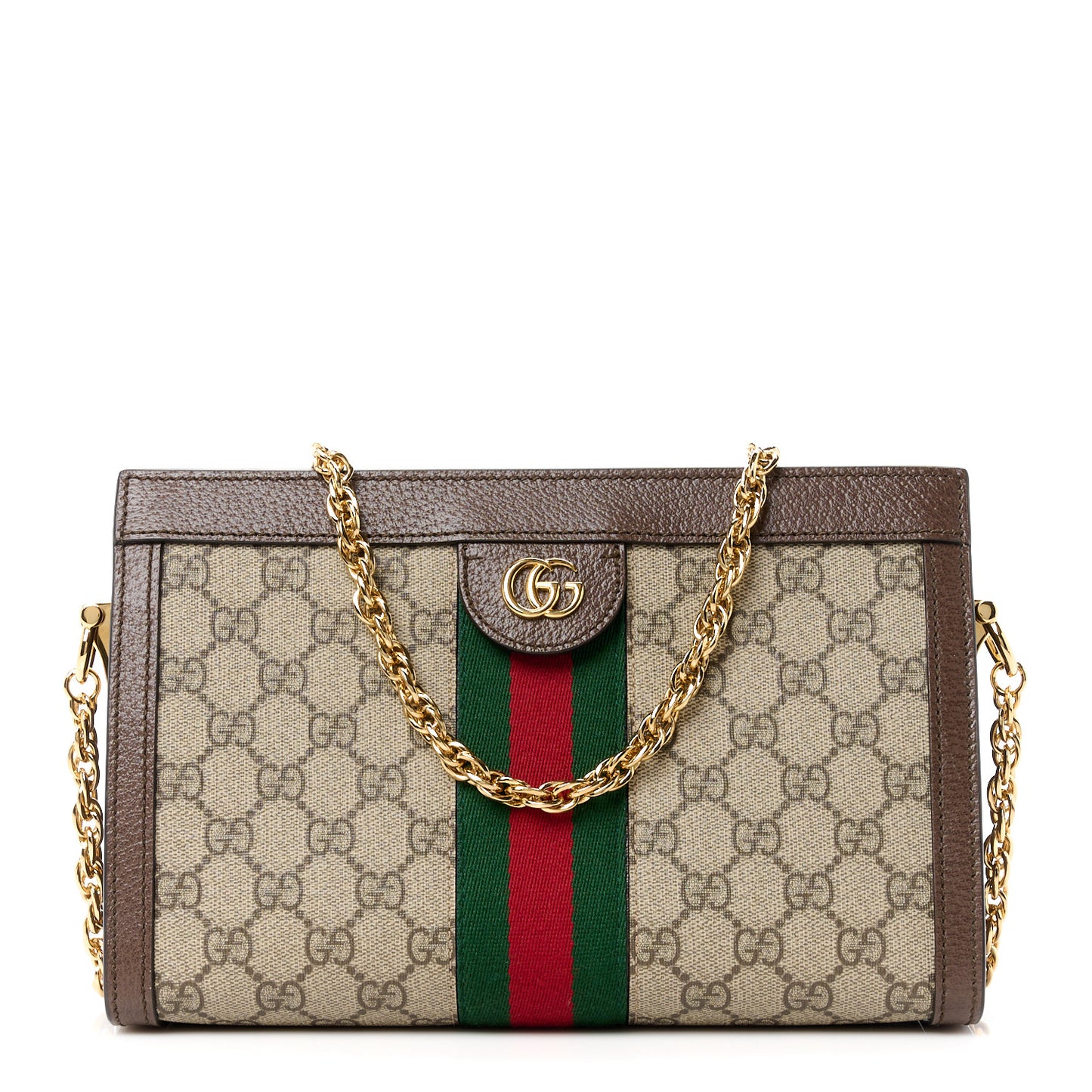 GG Supreme Monogram Web Small Ophidia Chain Shoulder Bag Brown