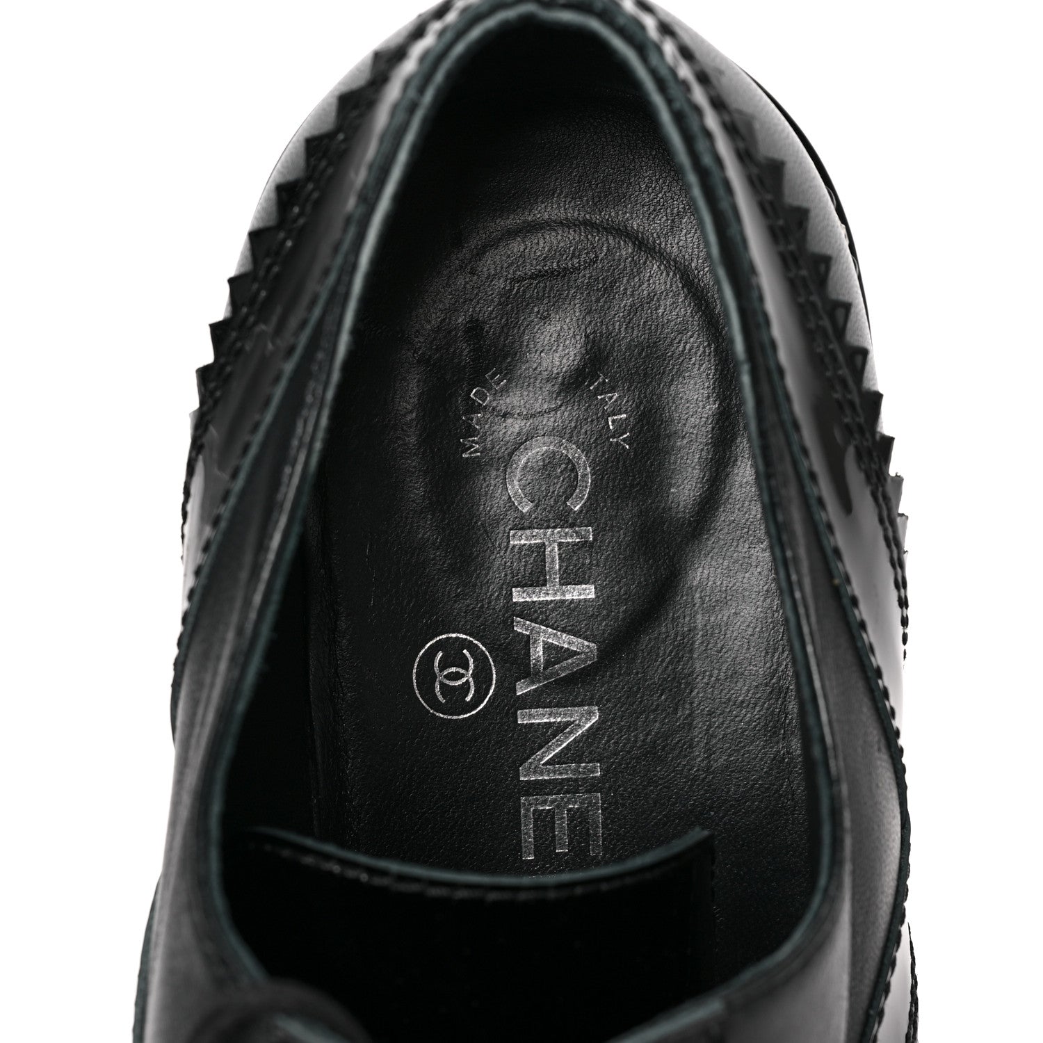 Chanel Lambskin Patent Calfskin CC Brogue Lace Up Oxfords 39.5 Black 7 of 8