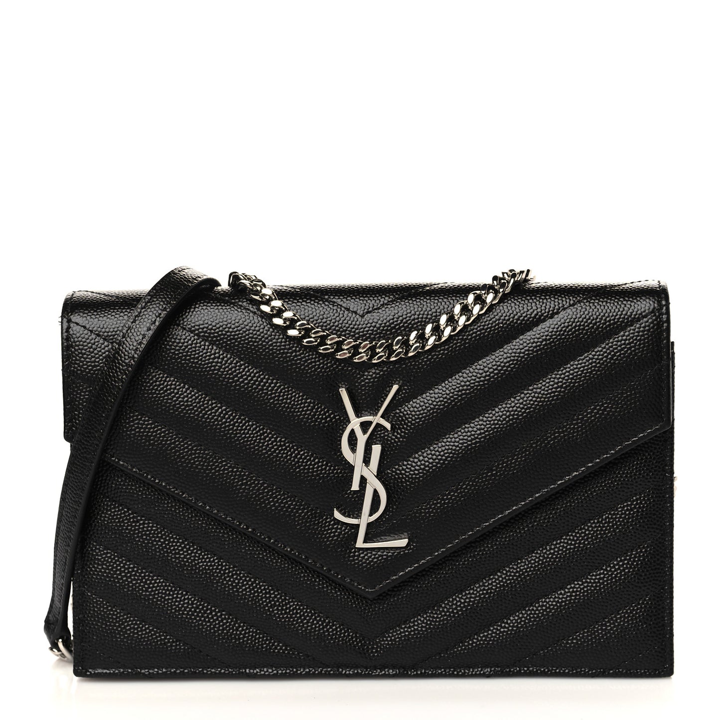 Grain De Poudre Matelasse Chevron Monogram Envelope Chain Wallet Black
